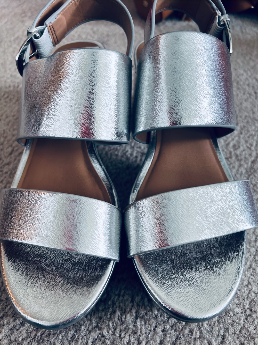 AEROSOLES Silver Metallic Platform Sandals